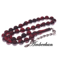 Amberkan Damla Kehribar 33’lük Gümüş Püsküllü Tesbih – Küre Kesim – Vişne – 13.2 mm