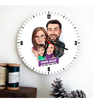 Kız ve Erkek Çocuklu Aile Karikatürlü Hediye Duvar Saati