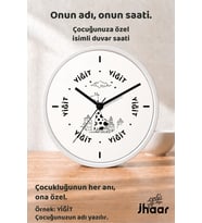 İsme Özel Zürafa ve Şehir Çocuk Odası Duvar Saati Orta Boy 30 cm Beyaz Camlı Sessiz