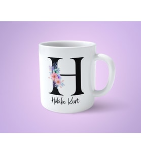 Çiçekli H Harfli İsimli Baskılı Kupa Bardak