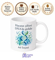 İsimli DNA Sarmalı Desenli Biyolog Kupası Hediye Bardak Özel Tasarım