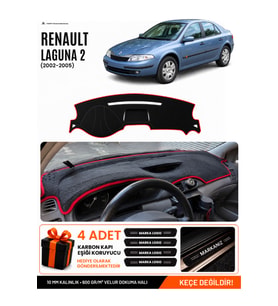 RENAULT LAGUNA 2 (2002-2005) Uyumlu Torpido Örtüsü Torpido Kılıfı - Siyah Kırmızı