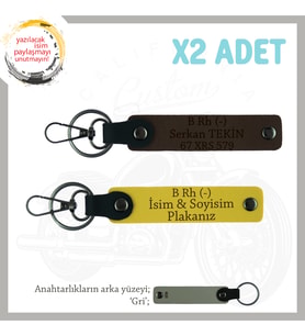 Motorcu Dostlara Özel İsim Plaka, B Rh (-) Kan Grubu Yazılı Hediyelik x2 Anahtarlık, Sarı-K Kahve-Gr
