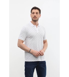 Erkek Polo Yaka Domino Desenli %100 Pamuk Tişört (Beyaz)