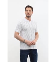 Erkek Polo Yaka Domino Desenli %100 Pamuk Tişört (Beyaz)