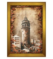Galata Kulesi Motifli Kanvas Tablo 50 x 70 cm Gold Çerçeve