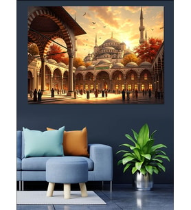 Sultanahmet Camii Avlusu Ve Gün Işığı Dekoratif Kanvas - Mdf Ahşap Tablo