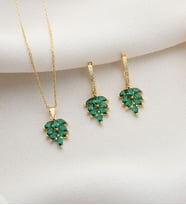 925 Ayar Gümüş Yaprak Model Kolye Küpe Takı Seti (Gold)