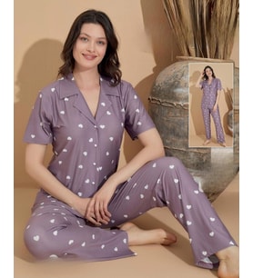 Boyraz Kadın Milan Boydan Düğmeli Kısa Kol İnce Pijama Takımı 11039 - 1 Adet (Lila)