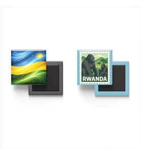 Buzdolap Magnetleri - Ruanda Bayrağı ve Kigali Posta Pulu Tema - 2'li Set Magneti