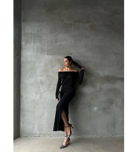 Mulvxmdyk Mdyk02 Madonna Yakasi Büzgülü Elbi̇se - Siyah (Mulvix)