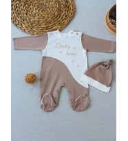 0-3 3-6 Ay Lucky Baby Nakışlı Es Çizgi Boy Şapkalı Erkek Bebek Tulumu Kahverengi