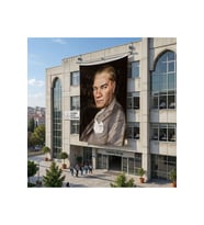 Mavi Gözlü Ulu Önder Mustafa Kemal Atatürk Poster Bayrak Raşel Kumaş 6x9 metre ATA56