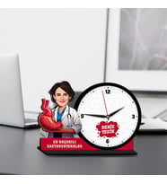 Kadın Gastroenteroloğa Hediye Karikatürlü MDF Masa Saati