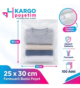 Fermuarlı Kargo Poşeti 25x30cm 100 Adet 130 Mikron Orta Boy Kalın Buzlu