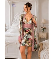 Intive Virginia Pastel Çiçekli Saten ve Tül Detaylı 5'li Kutulu Pijama/Çeyiz Takımı-Hediyeye Uygun