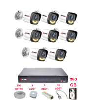 FURY 8 Kameralı 4 Warm Led Gece Renkli Görüş-Cepten İzle-Su Geçirmez Güvenlik Kamerası Seti 250GB