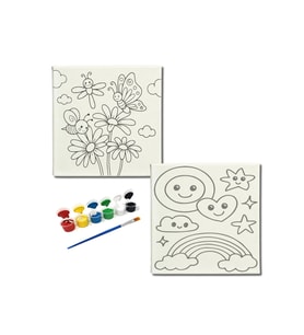 Okul Etkinliği-2'li Tuval Boyama Seti. 20x20 Cm Uv Baskı 6 Akrilik Boya 1 Fırça-model-285