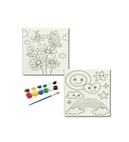 Okul Etkinliği-2'li Tuval Boyama Seti. 20x20 Cm Uv Baskı 6 Akrilik Boya 1 Fırça-model-285