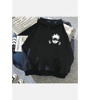 Gojo İcon Siyah Kapşonlu Sweatshirt (Beyaz)