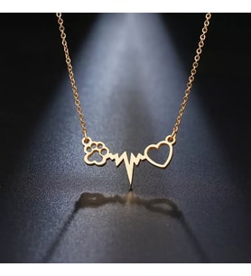 Kişiye Özel 925 Ayar Gümüş Kalp Atışı Pati Kalp Kolye (Gold)