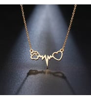 Kişiye Özel 925 Ayar Gümüş Kalp Atışı Pati Kalp Kolye (Gold)