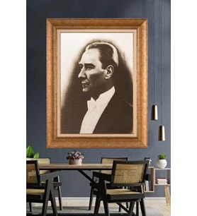 Altın Varaklı Çerçeveli Paspartulu Atatürk Tablo nh359 (Gold)