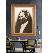 Altın Varaklı Çerçeveli Paspartulu Atatürk Tablo nh359 (Gold)