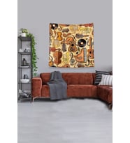 Turuncu Müzik Aletleri Leke Tutmaz Kadife Kumaş Duvar Örtüsü Duvar Halısı Tapestry