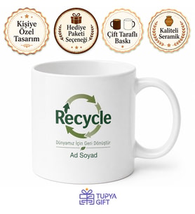 Recycle Yazılı Geri Dönüşüm İngilizce Kupa Bardak Çevreci Hediye
