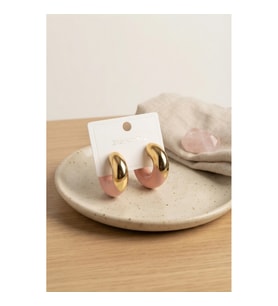 Mey İthalat® 316L Çelik Gold Renk Pembe Halka Model Kadın Küpe