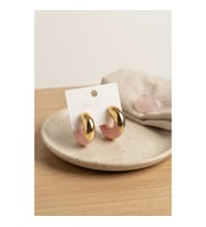 Mey İthalat® 316L Çelik Gold Renk Pembe Halka Model Kadın Küpe