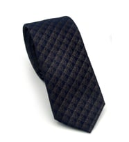 Lacivert Küp Desenli Kahverengi Dokuma Kumaş Mendilli Slim Fit Kravat // SDK-2605-7