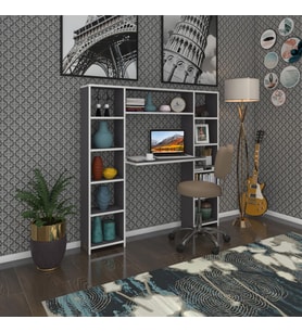 Kenzlife bilgisayar çalışma masası senna gri 140*130*20 kitaplıklı ofis sekreter laptop