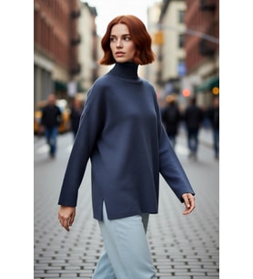 Kadın Oversize Balıkçı Yaka Düşük Kol Akrilik Triko Kazak Kış Sezonu İçin Uzun Basic Model