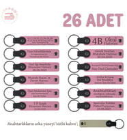 Pembe & Sütlü Kahve, Nikah Gününüze Özel, 26'lı Set, İsim Yazılabilir Kişisel Hatıra Deri Anahtarlık