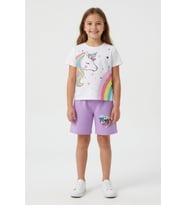 Lila Unicorn Baskılı Simli Kız Çocuk Tişörtlü Şortlu Takım 23795