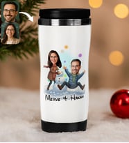 BK Gift Kişiye Özel Sevgili Yılbaşı Karikatürlü Çelik Termos Bardak - 4, Yılbaşı Hediyesi, Yeni Yıl Hediyesi