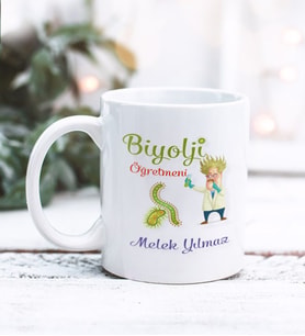 Biyoloji Öğretmeni Tasarımlı Kişiye Özel Kupa Bardak (Beyaz)
