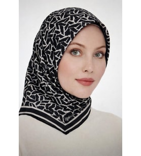 Soft Pamuk Eşarp-90 X 90 -06099 (Gümüş-Siyah)