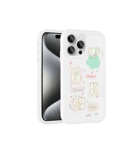 Apple iPhone 14 Pro Max Uyumlu Kılıf Kabartma Figürlü Parlak Zore Toys Silikon Kapak (Beyaz)