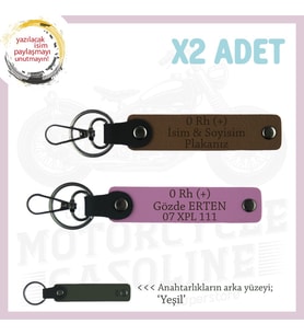 Motosiklet Aşıkları İçin İsim Plaka ve 0 (+) Kan Grubu Yazılı Kişisel x2 Anahtarlık, Kahve-Pembe-Ysl (Çok Renkli)