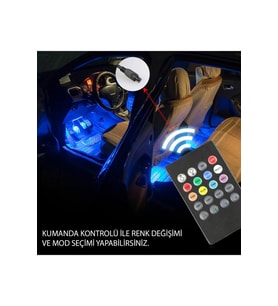 Araç Içi Aydınlatma Kumandalı Müziğe Duyarlı 12 Led Ayak Altı Led