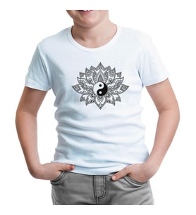 Zambak Yin Yang Beyaz Çocuk Tshirt