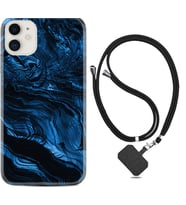 Apple iPhone 11 12 13 Mini Kılıf Boyun Askılı Silikon Blue MArble 1379