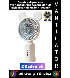 #Vantilatör Sessiz Yoğun Üfleme Sevimli Ayıcık Kulaklı 2 Kademeli Şarjlı Mini Masa Üstü Vantilatör