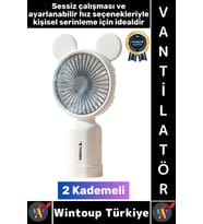 #Vantilatör Sessiz Yoğun Üfleme Sevimli Ayıcık Kulaklı 2 Kademeli Şarjlı Mini Masa Üstü Vantilatör