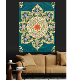 Geometrik Mandala Çiçek Deseni Dekoratif Kanvas - Mdf Ahşap Tablo