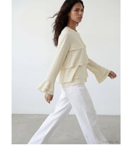 LCW Modest Bej Bisiklet Yaka Fırfırlı Bluz