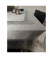 Dantelli Dertsiz Masa Örtüsü Sosyete0011 Tül Masa Örtüsü Şık Tasarım Gri Renk 160x220cm